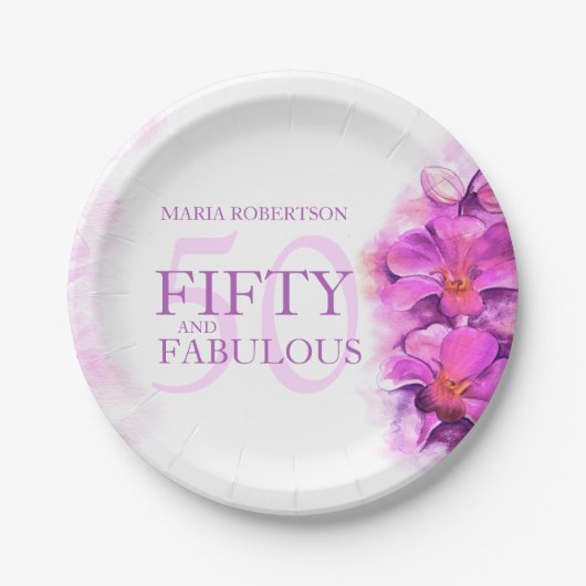 Waterverf Orchidee Flower 50th Birthday aangepaste Papieren Bordje (Voorkant)