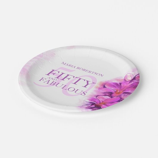 Waterverf Orchidee Flower 50th Birthday aangepaste Papieren Bordje (Gekanteld)