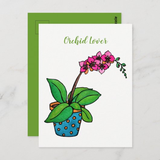 Waterverf orchidee Plant in mooie pot Briefkaart (Voorkant / Achterkant)