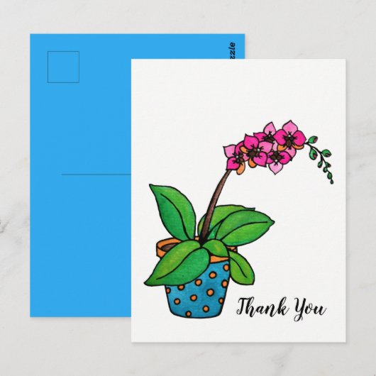Waterverf orchidee Plant in mooie pot Briefkaart (Voorkant / Achterkant)
