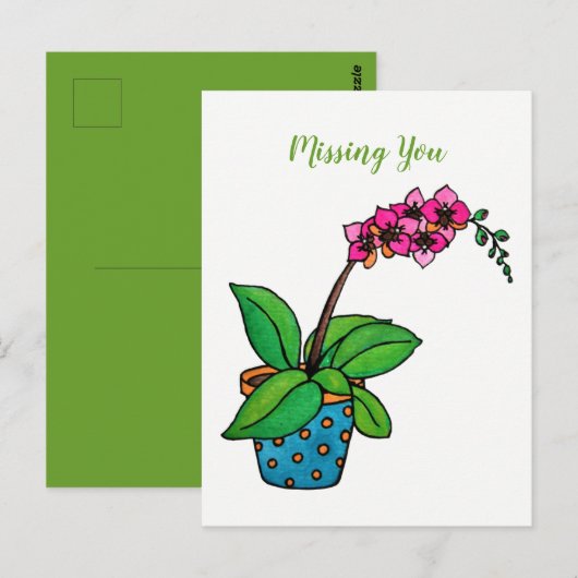Waterverf orchidee Plant in mooie pot Briefkaart (Voorkant / Achterkant)