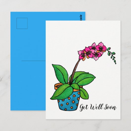 Waterverf orchidee Plant in mooie pot Briefkaart (Voorkant / Achterkant)