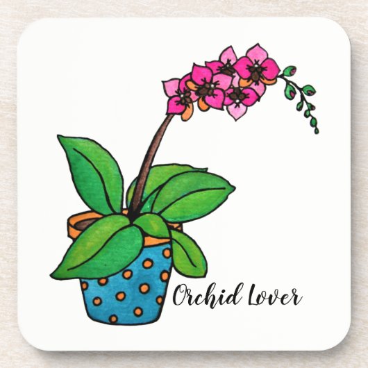 Waterverf orchidee Plant in mooie pot Drankjes Onderzetter (Voorkant)