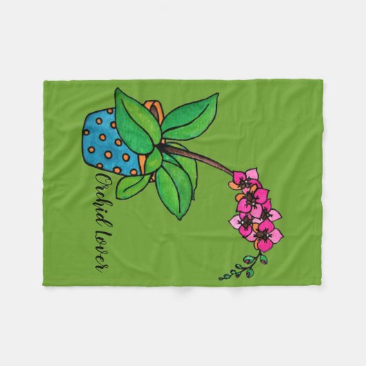 Waterverf orchidee Plant in mooie pot Fleece Deken (Voorkant (Horizontaal))