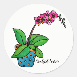 Waterverf orchidee Plant in mooie pot Ronde Sticker
