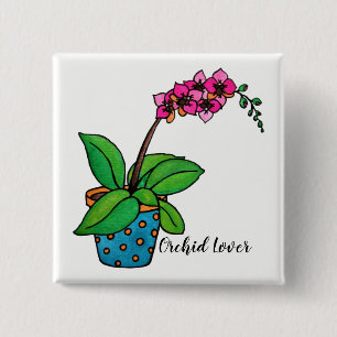 Waterverf orchidee Plant in mooie pot Vierkante Button 5,1 Cm