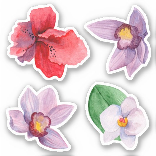 Waterverf orchidee. Tropische bloemen. Paarse bloe Sticker (Voorkant)