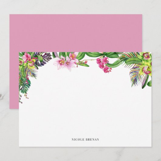 Waterverf Orchideeën L Whimsical Perzonalized Notitiekaartje (Voorkant / Achterkant)