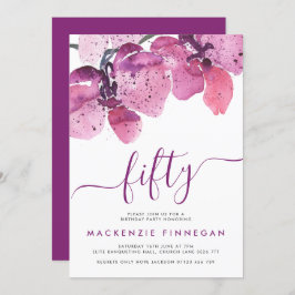 Waterverf Orchideeën Paarse 50ste verjaardag Kaart