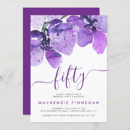 Waterverf Orchideeën Violet Vijftigste verjaardag Kaart