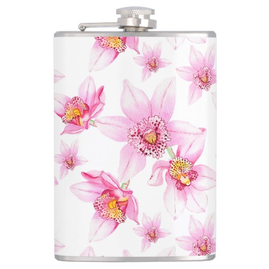 Waterverf Orchids Design 15 Heupfles (Voorkant)