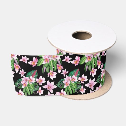 Waterverf Orchids Design 27 Satin Ribbon Satijnen Lint (Spoel)