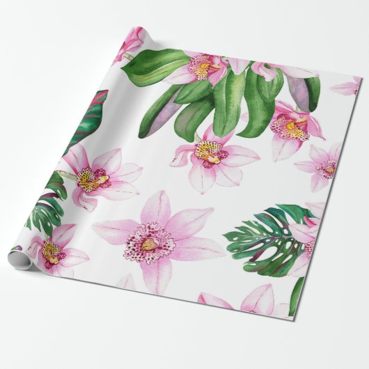 Waterverf Orchids Design 30 Cadeaupapier (Uitgerold)
