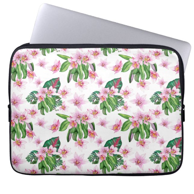 Waterverf Orchids Design 30 Laptop Sleeve (Voorkant)
