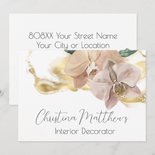 Waterverf Orchids en Gold Kaart (Voorkant / Achterkant)