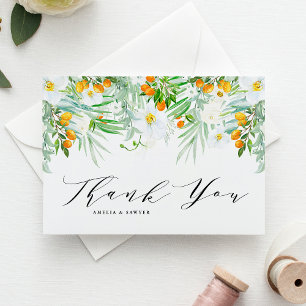 Waterverf Orchids en Kumquats Garland Wedding Bedankkaart