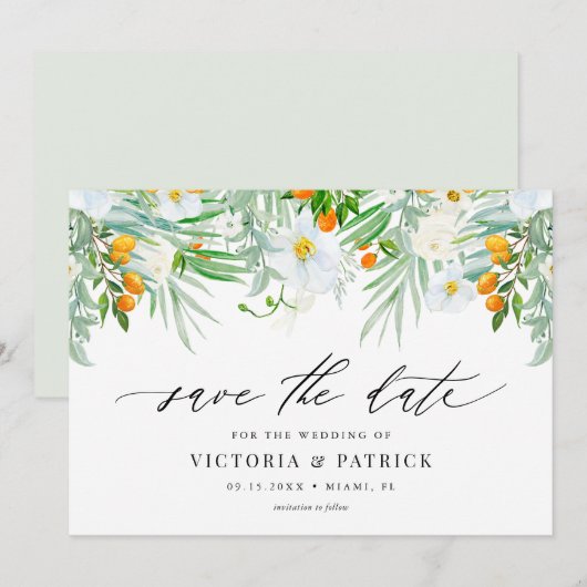 Waterverf Orchids en Kumquats Summer Wedding Save The Date (Voorkant / Achterkant)