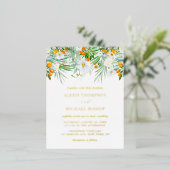 Waterverf Orchids en Kumquats Tropical Wedding Folie Uitnodiging Briefkaart (Staand Voorkant)