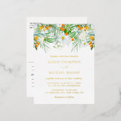 Waterverf Orchids en Kumquats Tropical Wedding Folie Uitnodiging Briefkaart (Voorkant / Achterkant)