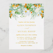 Waterverf Orchids en Kumquats Tropical Wedding Folie Uitnodiging Briefkaart (Voorkant)