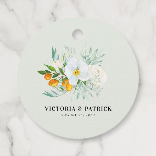 Waterverf Orchids en Kumquats Wedding Bedankt Bedankjes Labels (Achterkant)
