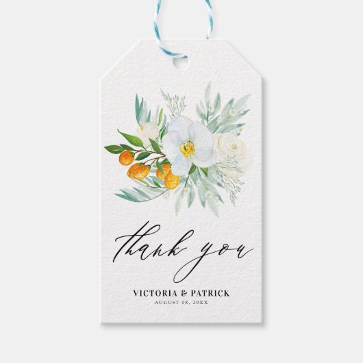 Waterverf Orchids en Kumquats Wedding Bedankt Cadeaulabel (Voorkant)