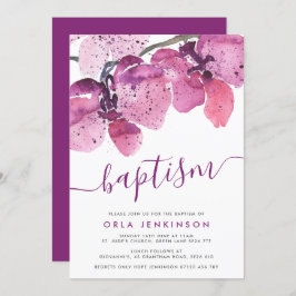 Waterverf Orchids Paarse Baptisme Kaart
