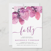 Waterverf Orchids Paarse Veertiende verjaardag Kaart (Voorkant)