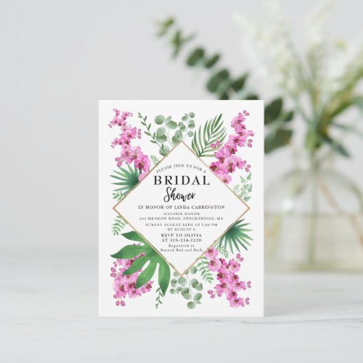 Waterverf Orchids Tropische bladeren Vrijgezellenf Briefkaart (Staand voorkant)