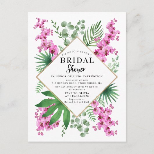 Waterverf Orchids Tropische bladeren Vrijgezellenf Briefkaart (Voorkant)