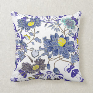 Waterverf Oriental Floral Blue Yellow Kussen