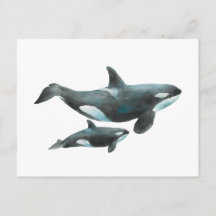 Waterverf Orka Moeder en Baby Poster