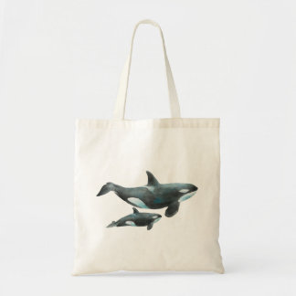 Waterverf Orka Moeder en Baby Poster Tote Bag