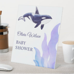 Waterverf Orka Walvis Baby Shower Reclamebord Met Voetstuk