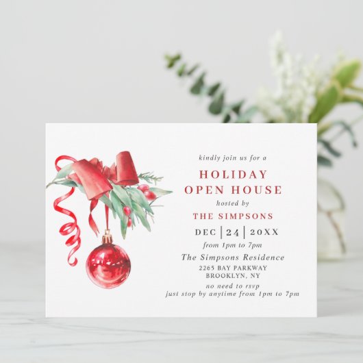 Waterverf Ornament CHRISTMAS HOLIDAY OPEN HUUSE Kaart (Staand voorkant)