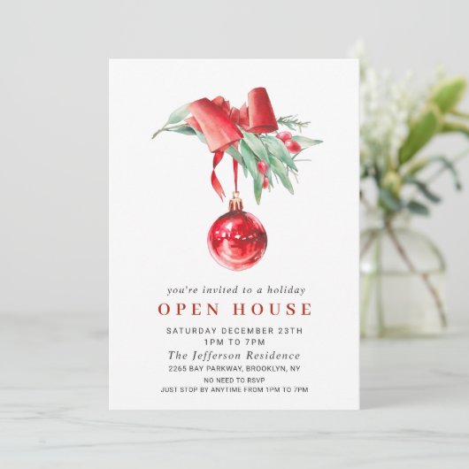 Waterverf Ornament CHRISTMAS HOLIDAY OPEN HUUSE Kaart (Staand voorkant)