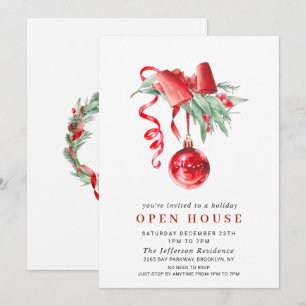 Waterverf Ornament CHRISTMAS HOLIDAY OPEN HUUSE Kaart