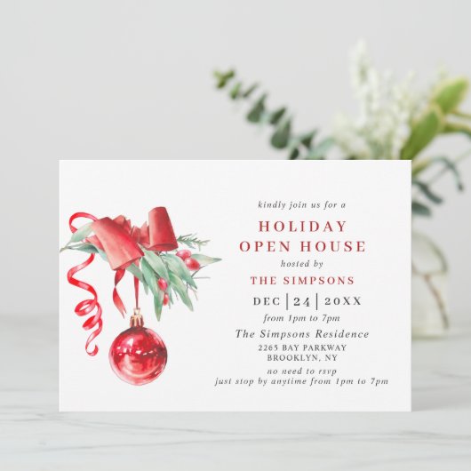 Waterverf Ornament CHRISTMAS HOLIDAY OPEN HUUSE Kaart (Staand voorkant)