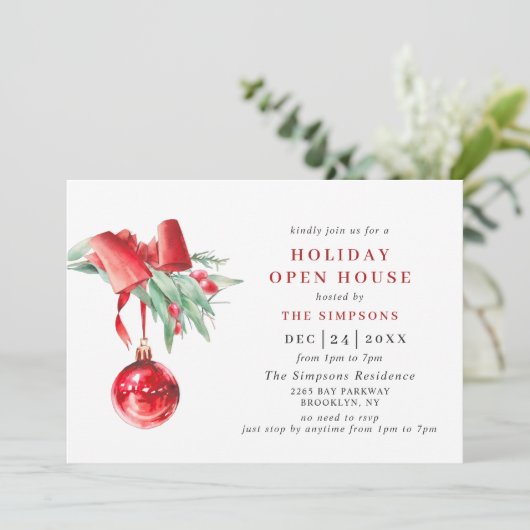 Waterverf Ornament CHRISTMAS HOLIDAY OPEN HUUSE Kaart (Staand voorkant)