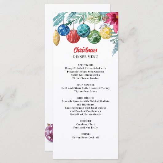 Waterverf Ornament Exchange Christmas Party Menu (Voorkant / Achterkant)