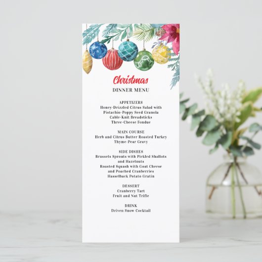 Waterverf Ornament Exchange Christmas Party Menu (Staand voorkant)