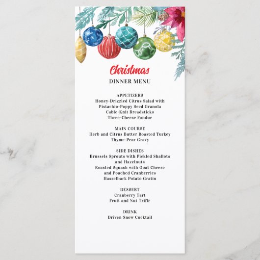 Waterverf Ornament Exchange Christmas Party Menu (Voorkant)