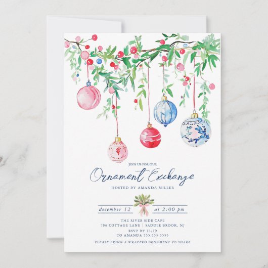 Waterverf Ornament Exchange Invitation Kaart (Voorkant)