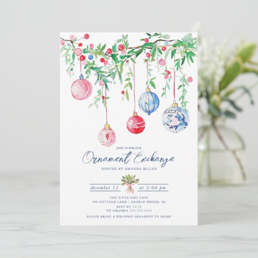 Waterverf Ornament Exchange Invitation Kaart (Staand voorkant)