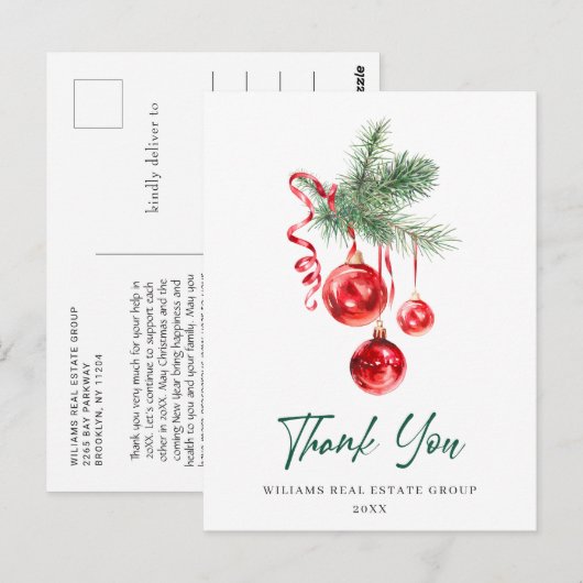 Waterverf Ornament kerstfeestdag bedankt Briefkaart (Voorkant / Achterkant)