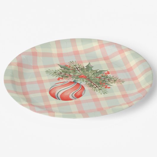 Waterverf ornament op een aangepast kerstfeest papieren bordje (Gekanteld)