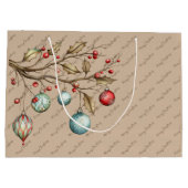 Waterverf Ornamenten Beige Kerstscript Groot Cadeauzakje (Achterkant)