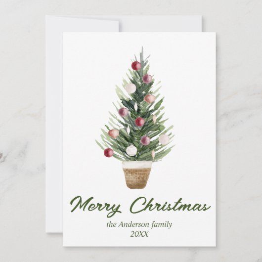 Waterverf Ornamenten Boom Foto Vrolijk Kerstfeest Feestdagenkaart (Voorkant)