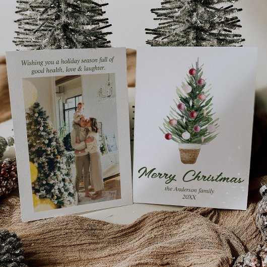 Waterverf Ornamenten Boom Foto Vrolijk Kerstfeest Feestdagenkaart