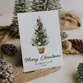 Waterverf Ornamenten Boom Foto Vrolijk Kerstfeest Feestdagenkaart